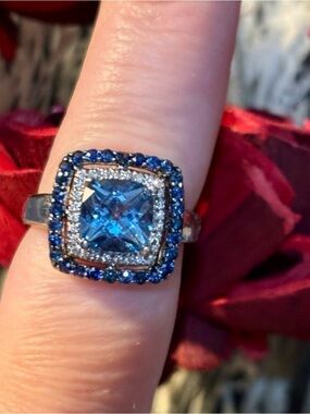 SOLD Levian Blue Topaz, Sapphire & Diamond 14kt White Gold Ring Retail $2500